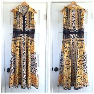 Vicky and Lucas Sleeveless Collard Maxi Dress Womens M Golden Yellow Black Luxe